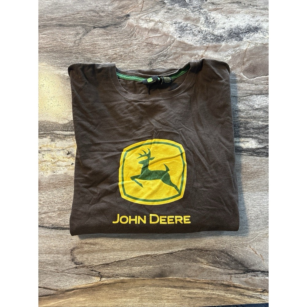 John Deere Long Sleeve T Shirt‎ Brown Yellow Green 2XL Tractors Farming